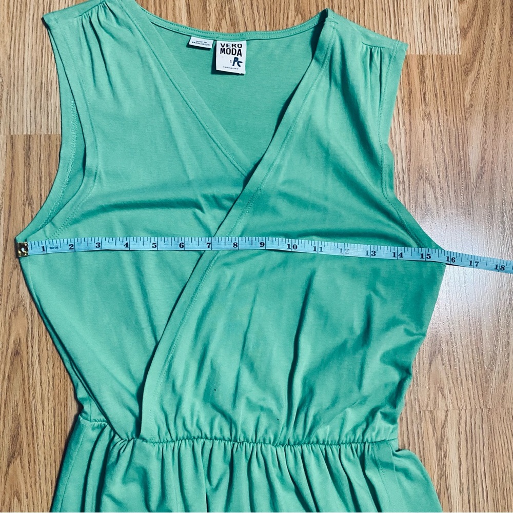 Sz S Vera Moda Sleeveless Mint Green Faux Wrap Summer Midi Dress - Picture 4 of 5